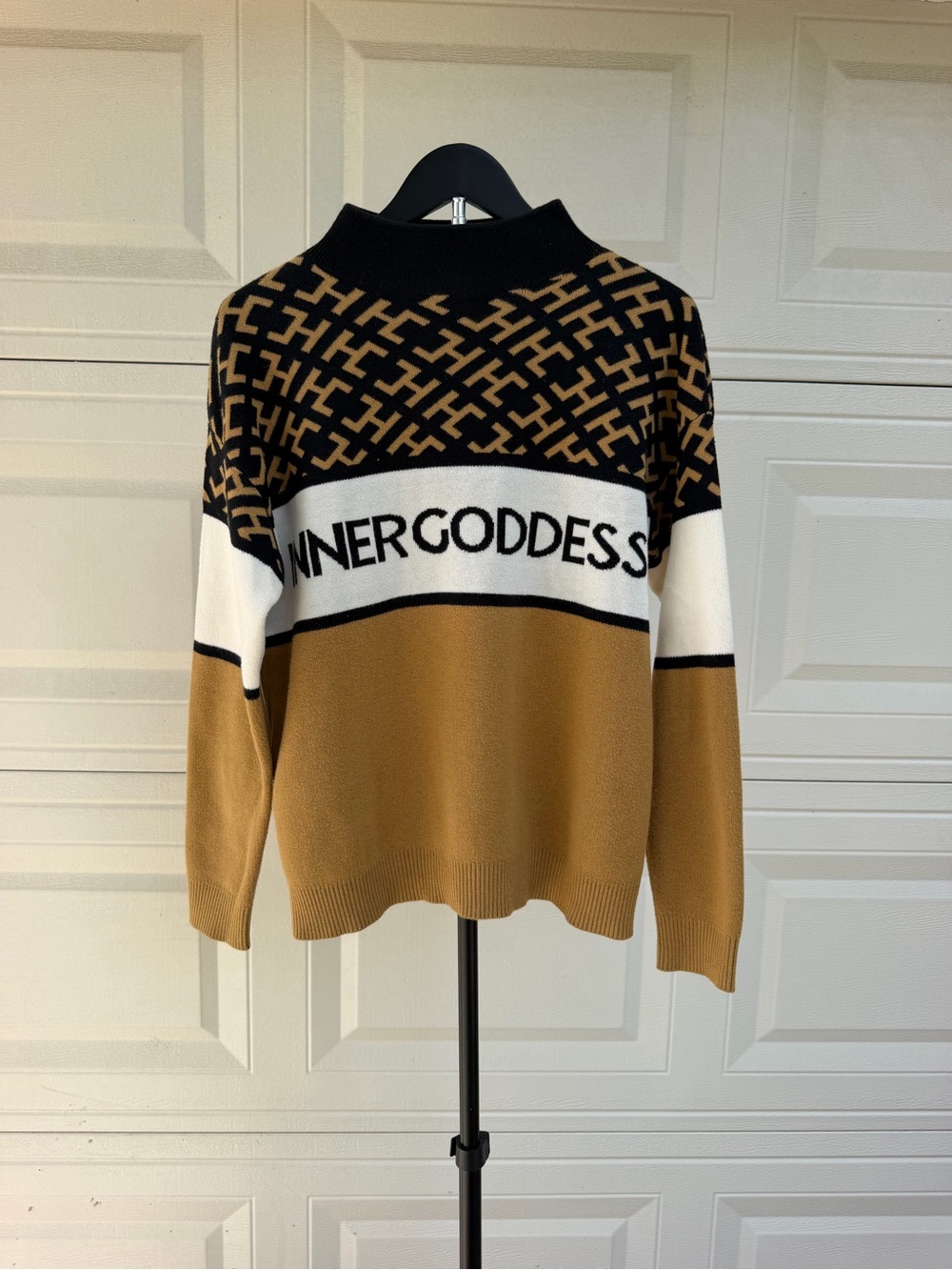 Hara Inner Goddess Baby Alpaca Cotton Colorblock Mock Neck Sweater S